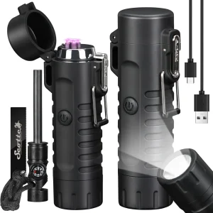 Windproof Arc Lighter with LED Flashlight, Fire Starter