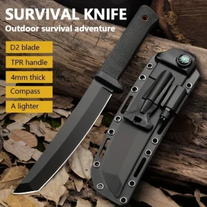 7CR steel blade survival knife, compass, flint,