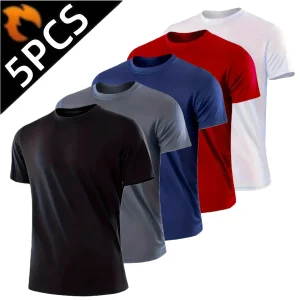 5Pcs Men's Quick Dry Basic Short Sleeve Sport Shirt