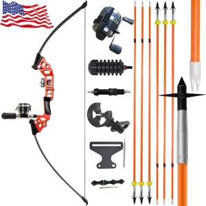Archery Bowfishing Kit 40lbs Recurve Bow Solid Fiberglass Arrows with Reel for Bowfishing